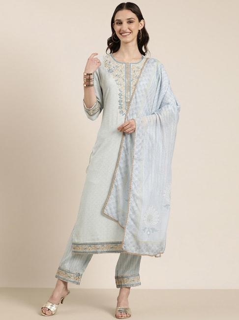 showoff-blue-embroidered-kurta-with-pants-&-dupatta