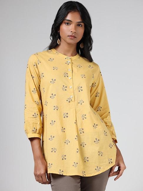 utsa-by-westside-mustard-floral-printed-straight-tunic