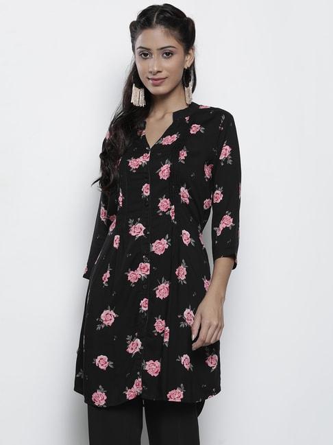 one-femme-black-floral-print-tunic