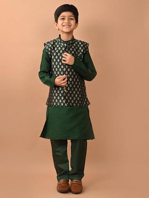 lilpicks-kids-green-printed-full-sleeves-kurta,-jacket-with-pyjamas