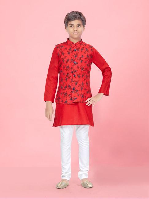 aarika-kids-boys-red-white-color-kurta-pyjama-&-waistcoat