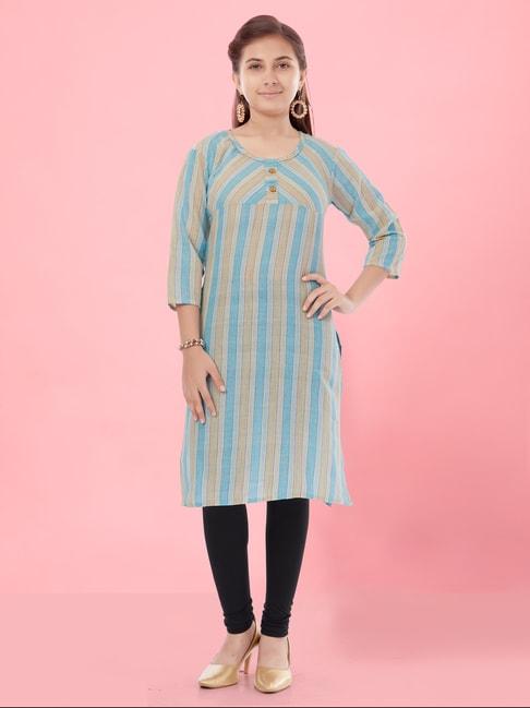 aarika-kids-girls-sky-blue-colour-cotton-striped-kurti