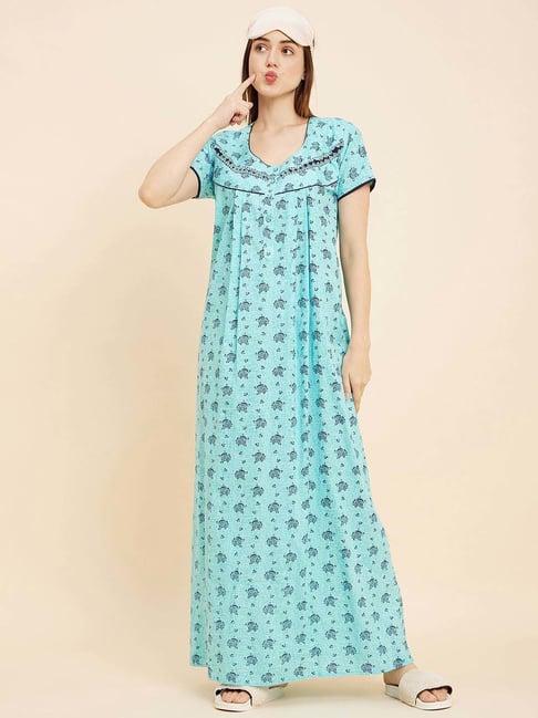 sweet-dreams-sky-blue-cotton-printed-night-gown