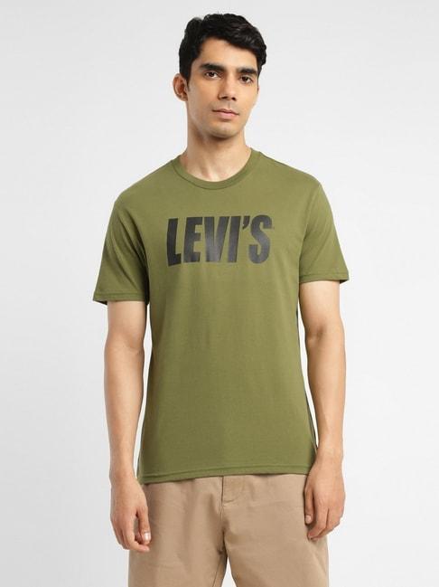 levi's-green-pure-cotton-regular-fit-printed-t-shirt