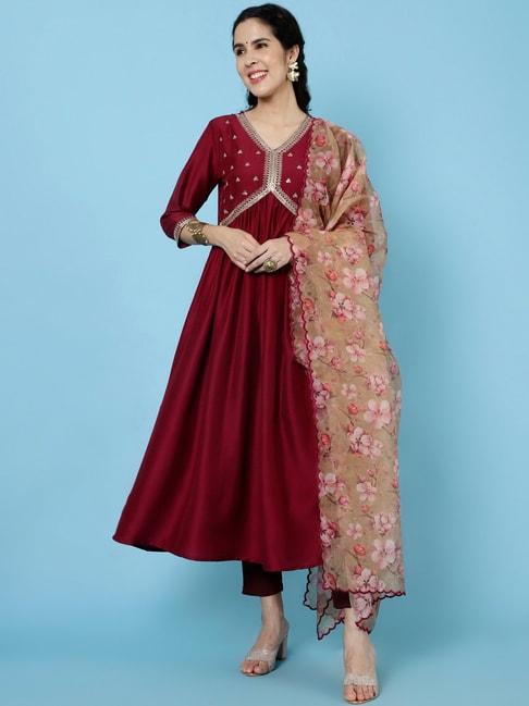 jaipur-kurti-maroon-embroidered-kurta-with-dupatta