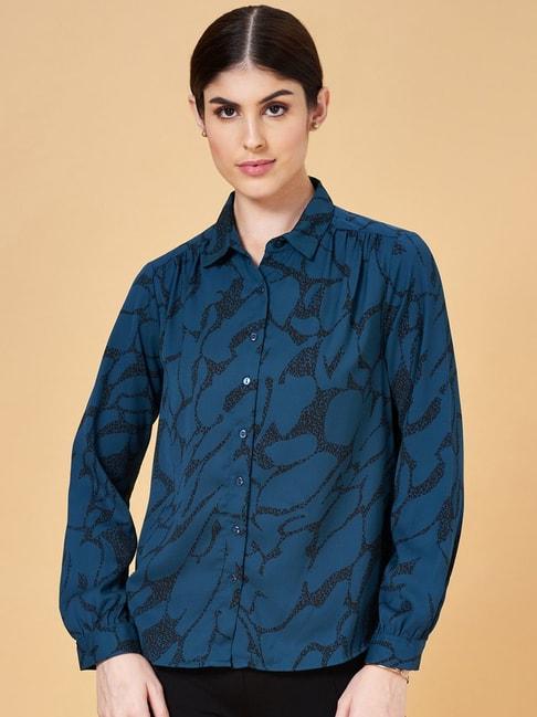 annabelle-by-pantaloons-teal-blue-printed-shirt