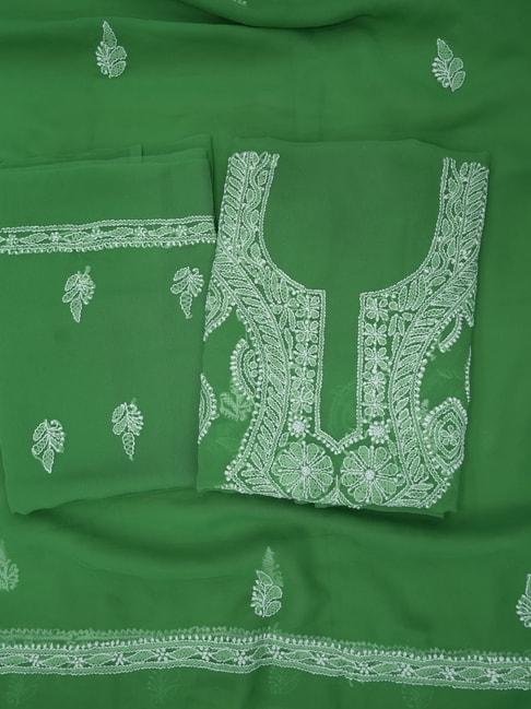 paramount-chikan-dark-green-georgette-chikankari-unstitched-dress-material