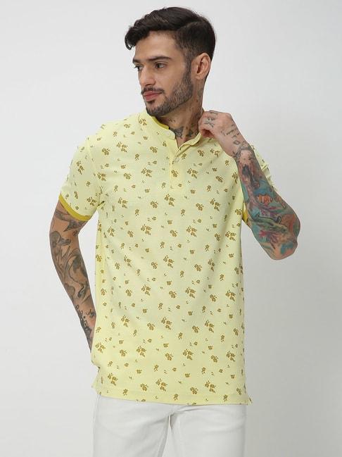 mufti-light-yellow-slim-fit-printed-mandarin-collar-t-shirt