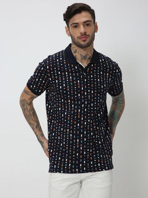 mufti-navy-slim-fit-printed-cotton-polo-t-shirt