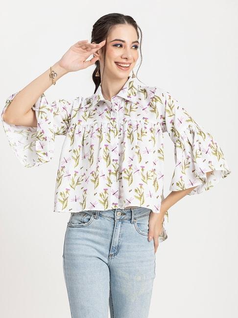 moomaya-white-floral-print-shirt