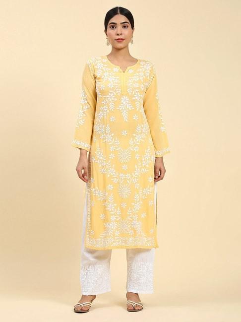 house-of-kari-samma-chikankari-long-kurti-in-modal-cotton-for-women--yellow
