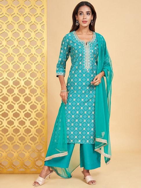 rangmanch-by-pantaloons-turquoise-embroidered-kurta-palazzo-set-with-dupatta