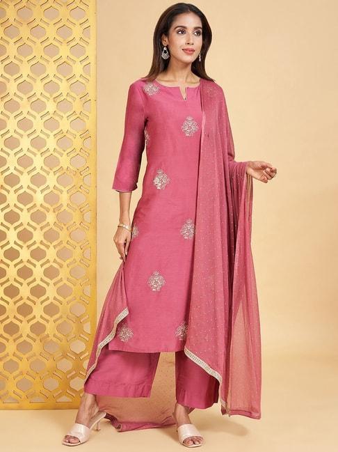 rangmanch-by-pantaloons-pink-embroidered-kurta-palazzo-set-with-dupatta