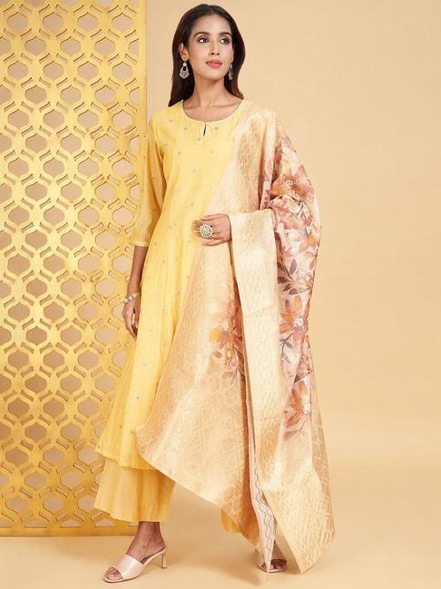 rangmanch-by-pantaloons-yellow-embellished-kurta-palazzo-set-with-dupatta