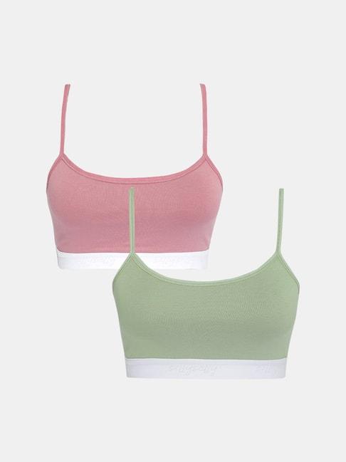 sillysally-kids-pink-&-sage-green-solid-sports-bra-(pack-of-2)