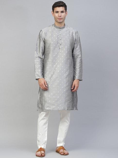 manq-grey-&-white-regular-fit-printed-kurta-bottom-set
