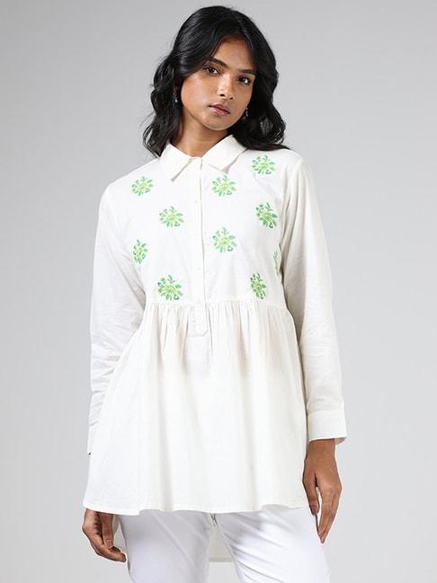 utsa-by-westside-white-floral-embroidered-collar-neck-gathered-tunic
