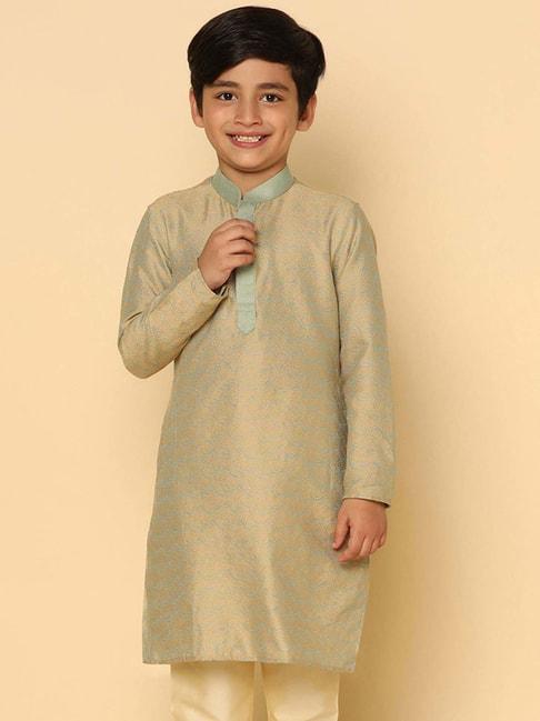 kisah-kids-green-&-golden-embroidered-full-sleeves-kurta