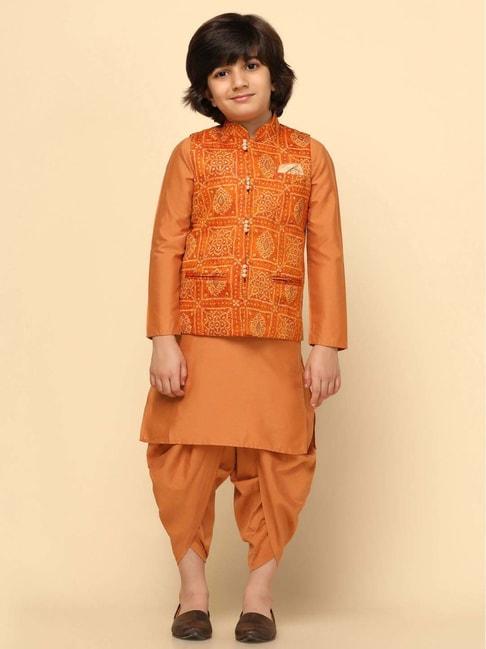 kisah-kids-orange-printed-full-sleeves-kurta-set