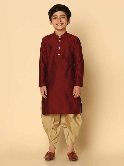 kisah-kids-maroon-&-golden-regular-fit-full-sleeves-kurta-set