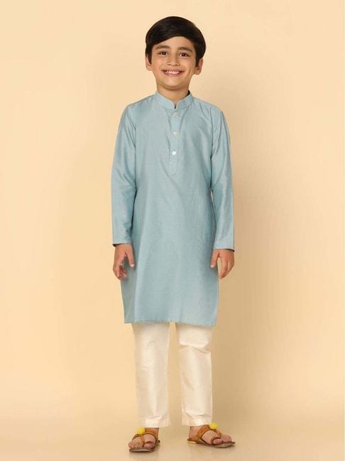 kisah-kids-dirty-blue-&-white-regular-fit-full-sleeves-kurta-set