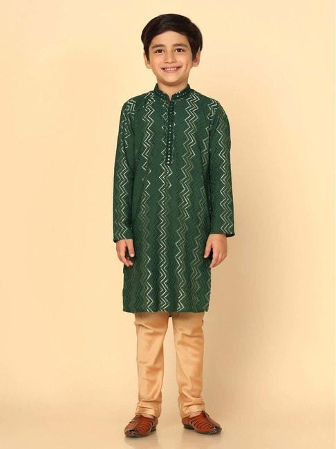 kisah-kids-green-&-golden-embroidered-full-sleeves-kurta-set