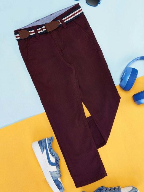 pantaloons-junior-maroon-cotton-regular-fit-trousers
