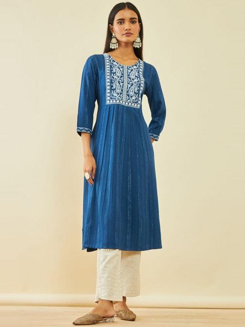 soch-blue-embroidered-straight-kurta