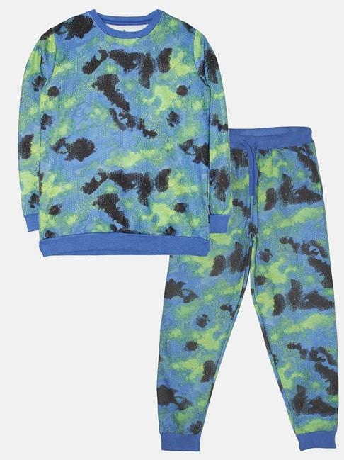 kiddopanti-kids-blue-&-green-printed-full-sleeves-t-shirt-with-trackpants
