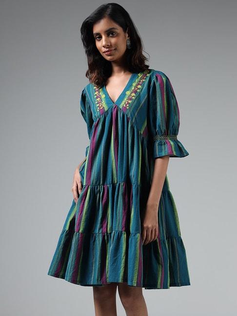 bombay-paisley-by-westside-teal-floral-embroidered-tiered-dress