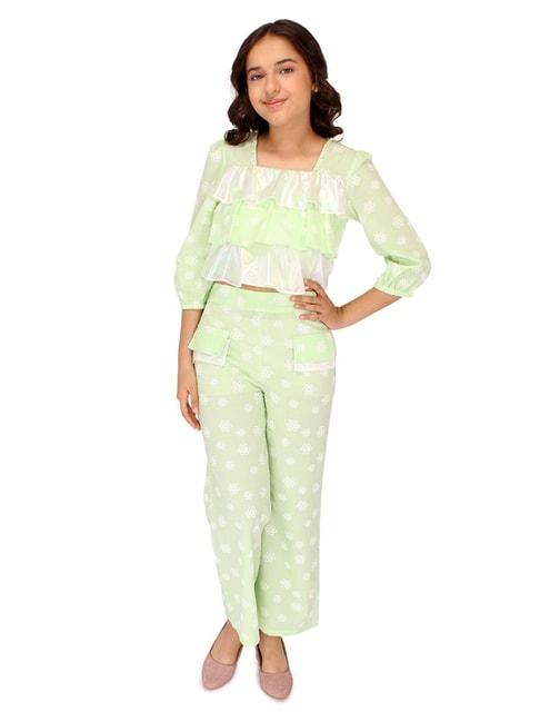 cutecumber-kids-green-floral-print-crop-top-with-culottes