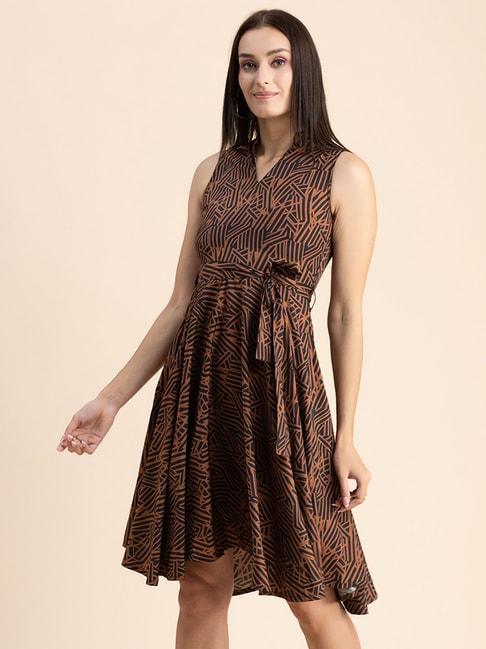moomaya-rust-&-brown-printed-wrap-dress