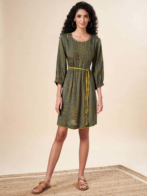 marigold-lane-green-printed-a-line-dress
