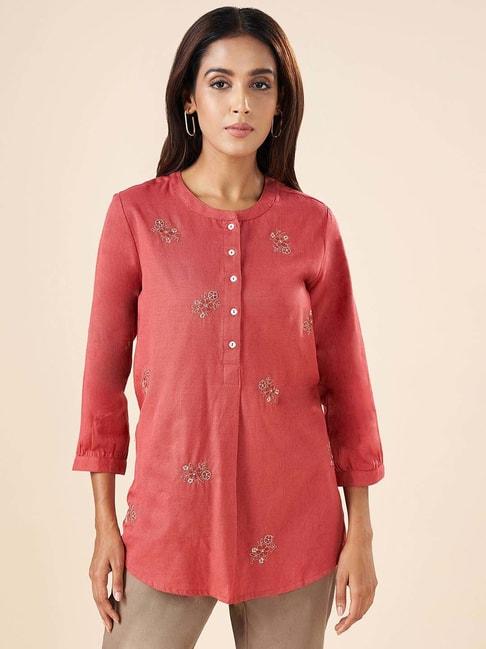 akkriti-by-pantaloons-rust-cotton-embroidered-tunic