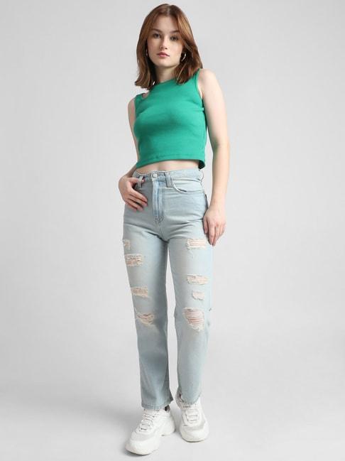 only-light-blue-cotton-distressed-mom-fit-high-rise-jeans