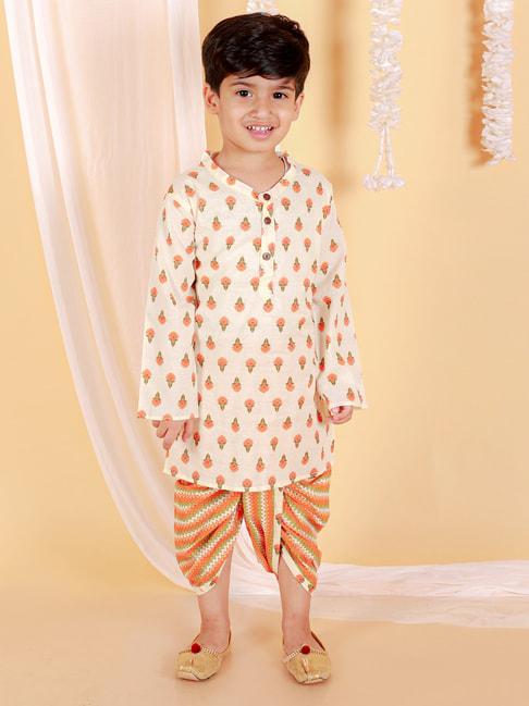 the-mom-store-kids-orange-&-cream-floral-print-full-sleeves-kurta-with-dhoti