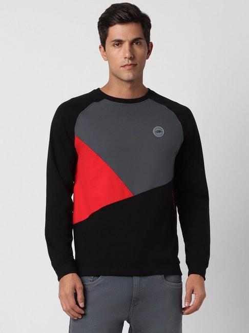 peter-england-jeans-black-slim-fit-colour-block-sweatshirt