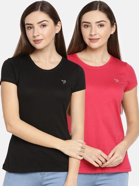 twin-birds-black-&-coral-cotton-logo-print-t-shirt---pack-of-2