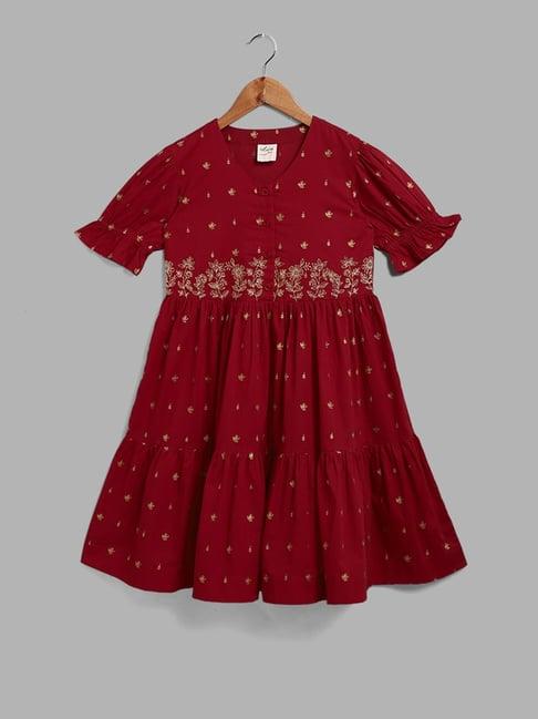 utsa-kids-by-westside-embroidered-maroon-a-line-dress
