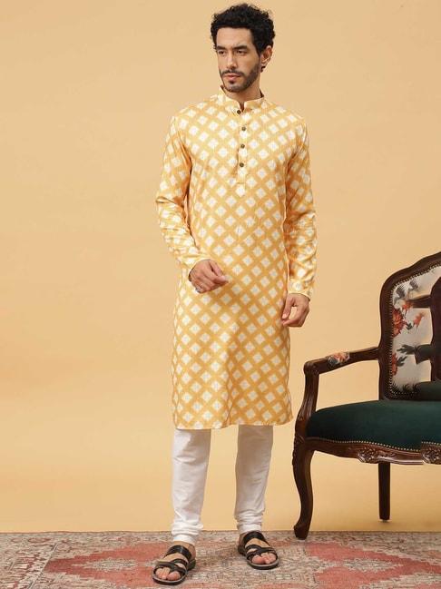 tabard-yellow-regular-fit-embroidered-kurta