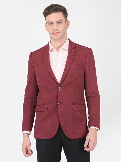 turtle-maroon-slim-fit-self-pattern-blazer