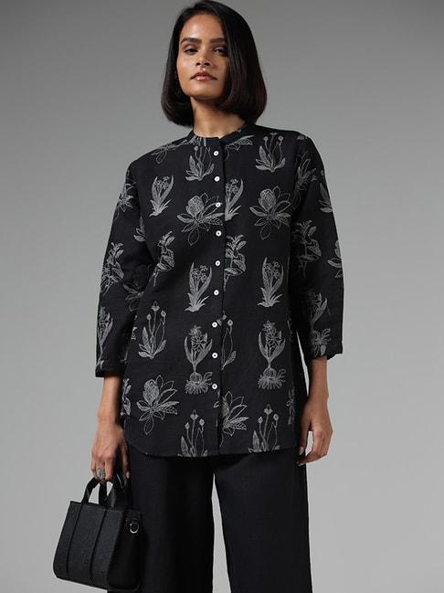 zuba-by-westside-black-floral-printed-button-down-tunic