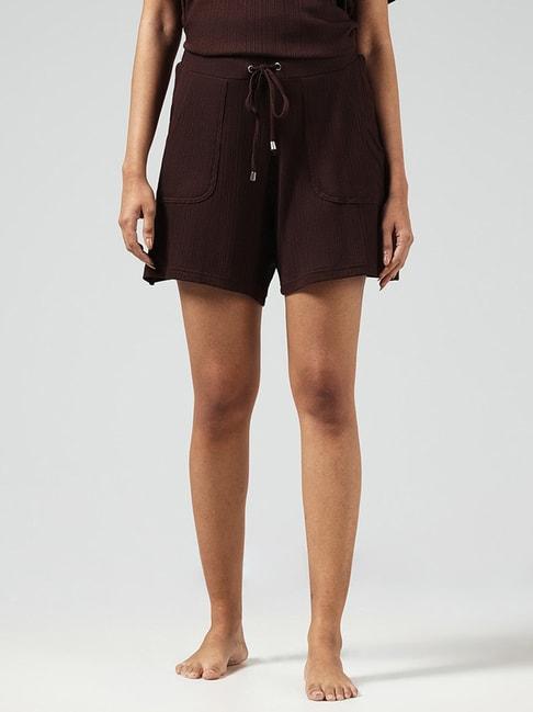 wunderlove-by-westside-dark-brown-ribbed-shorts
