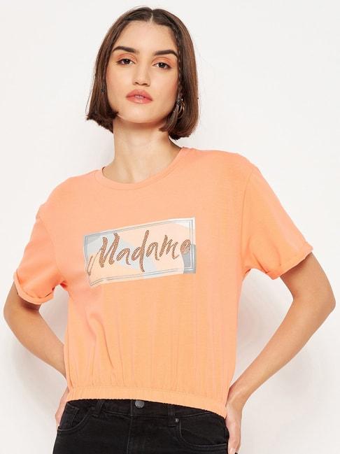 madame-light-orange-graphic-print-top