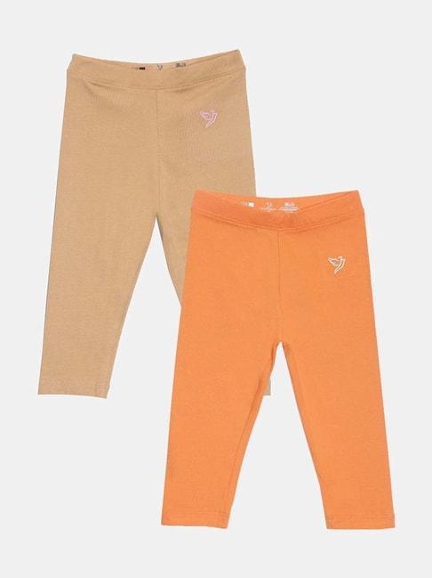 twin-birds-kids-beige-&-orange-cotton-regular-fit-leggings-(pack-of-2)