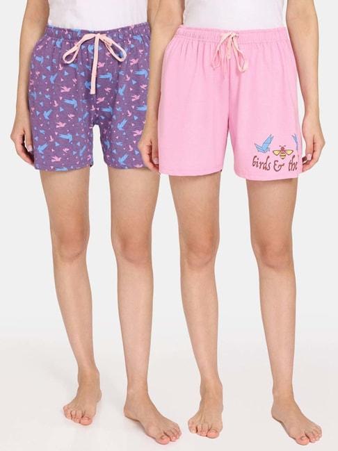 rosaline-by-zivame-pink-&-purple-printed-shorts---pack-of-2