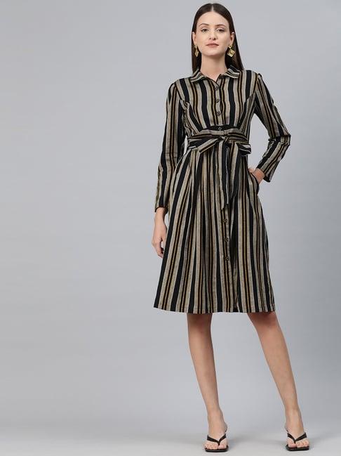 cottinfab-black-cotton-striped-wrap-dress