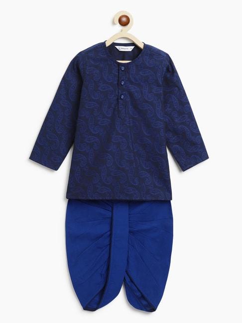 campana-kids-royal-blue-printed-full-sleeves-kurta-with-dhoti