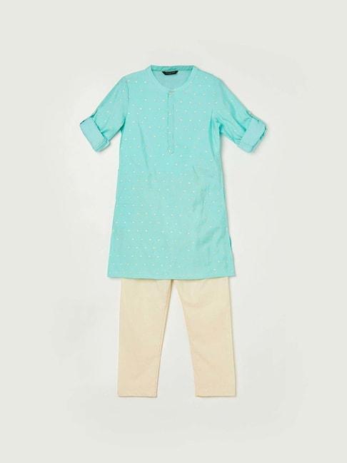 melange-by-lifestyle-kids-aqua-blue-&-cream-printed-full-sleeves-kurta-set
