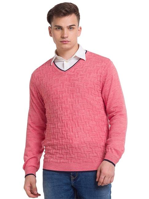 colorplus-medium-red-melange-tailored-fit-self-design-sweater